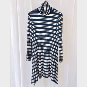 Maeve  S Anthropologie Striped Turtleneck Dress Long Sleeve Navy Blue